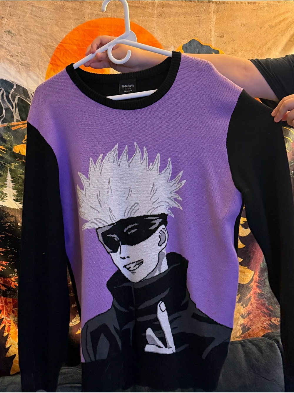 Crewneck Graphic Knit Sweater in Purple and Black - Anime-Inspired Design